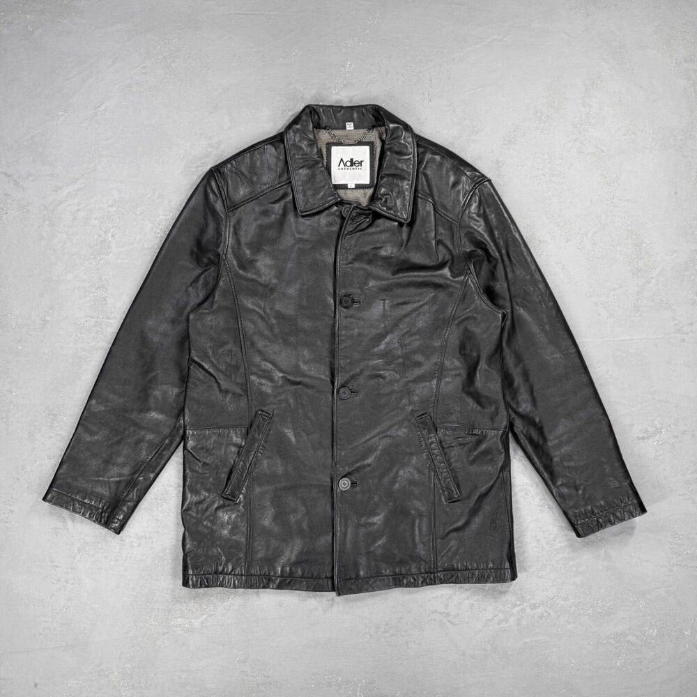 Vintage Adler Black Lamb Skin Leather Button Up Jacket Men's Large